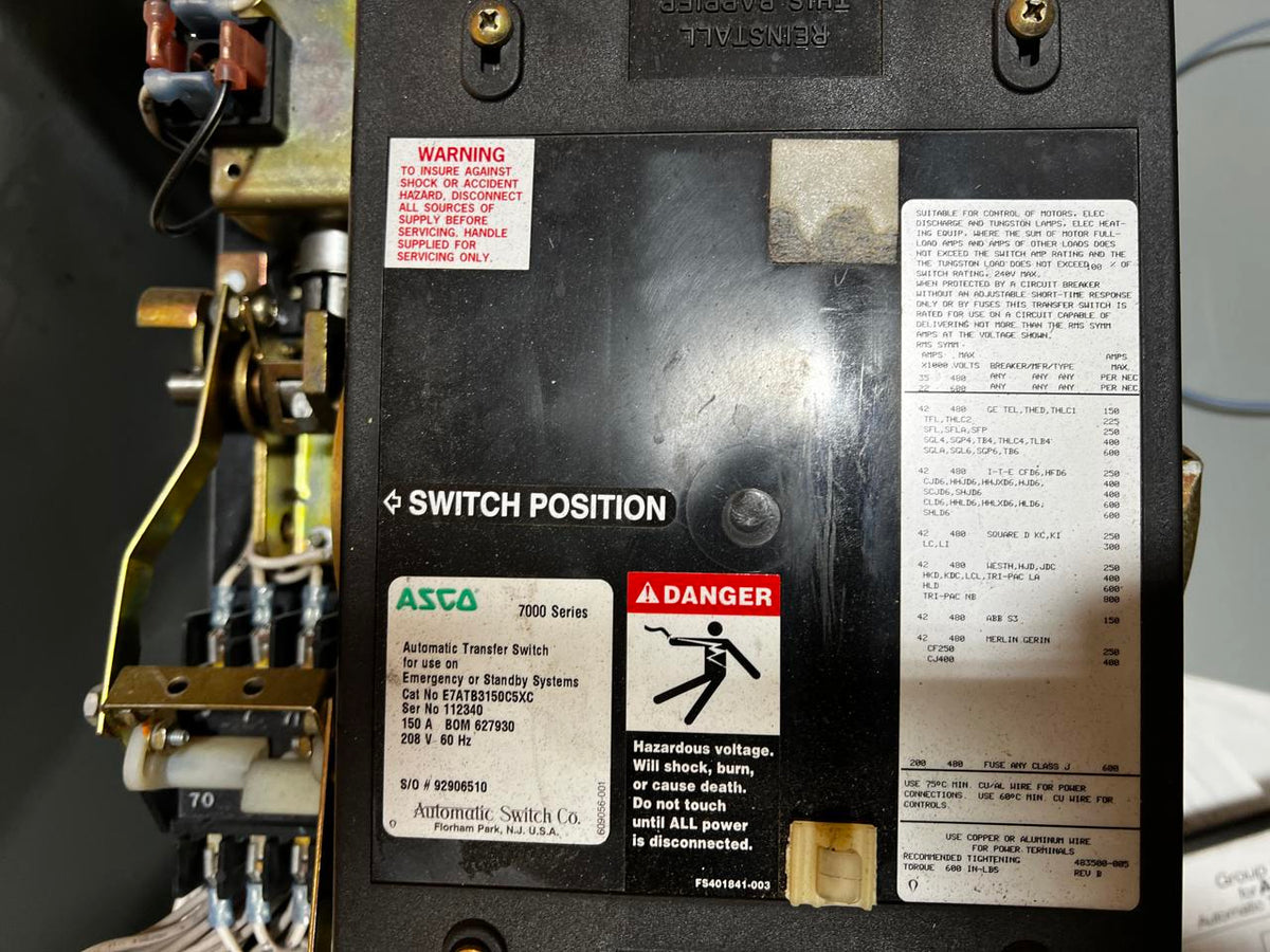 Asco Automatic Transfer Switch, 150 Amp, Type 1 Enclosure