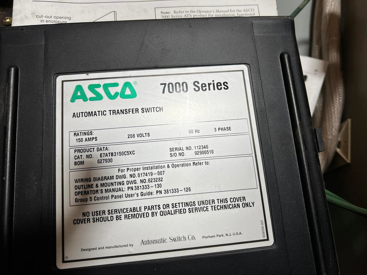 Asco Automatic Transfer Switch, 150 Amp, Type 1 Enclosure