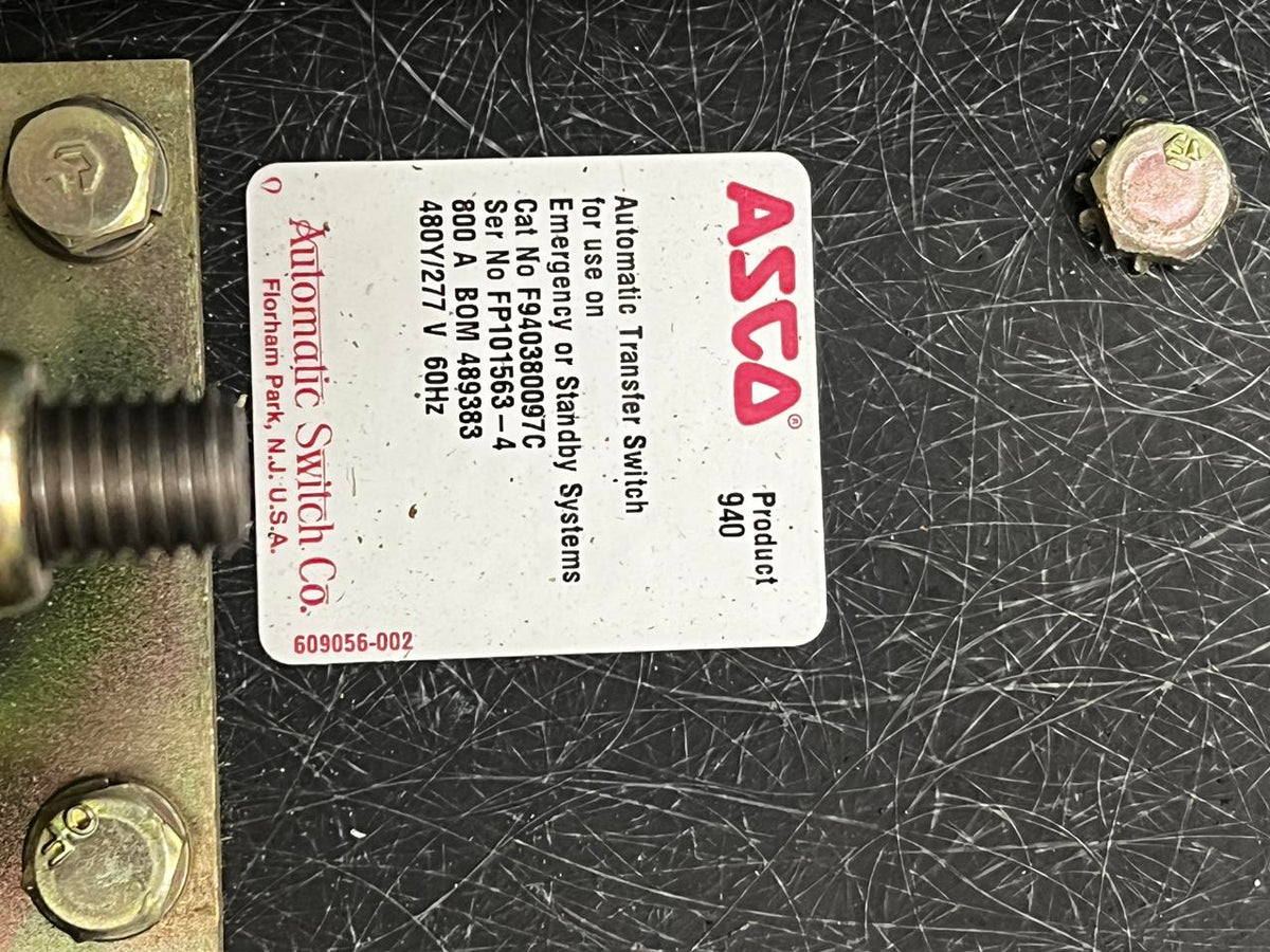 Asco 940 Series Automatic Transfer Switch, 800 Amp, Type 1 Enclosure, 480 Volt