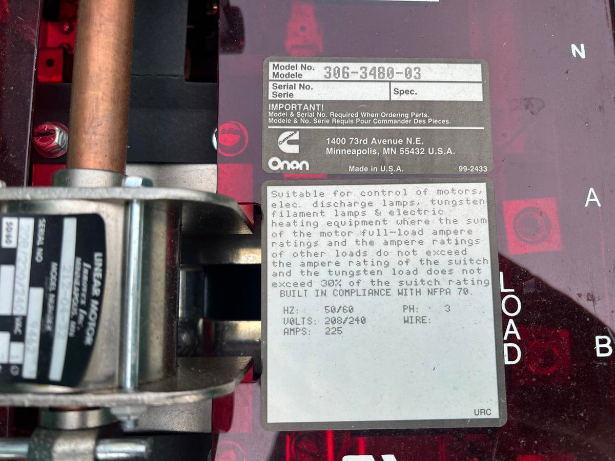 Cummins/Onan Automatic Transfer Switch, 225 A, 240 V, Nema 1