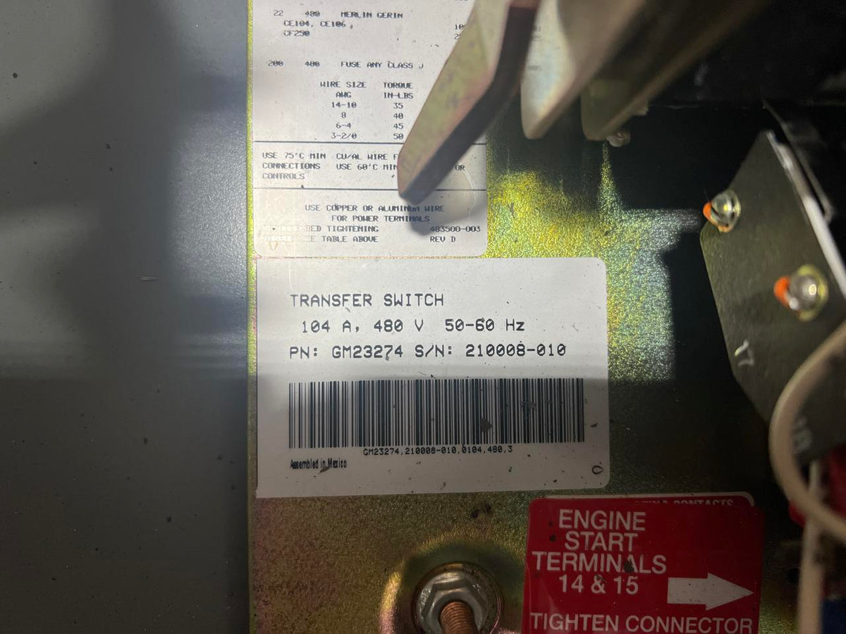 Kohler 104 Amp/480 Volt Automatic Transfer Switch, Year – 2002