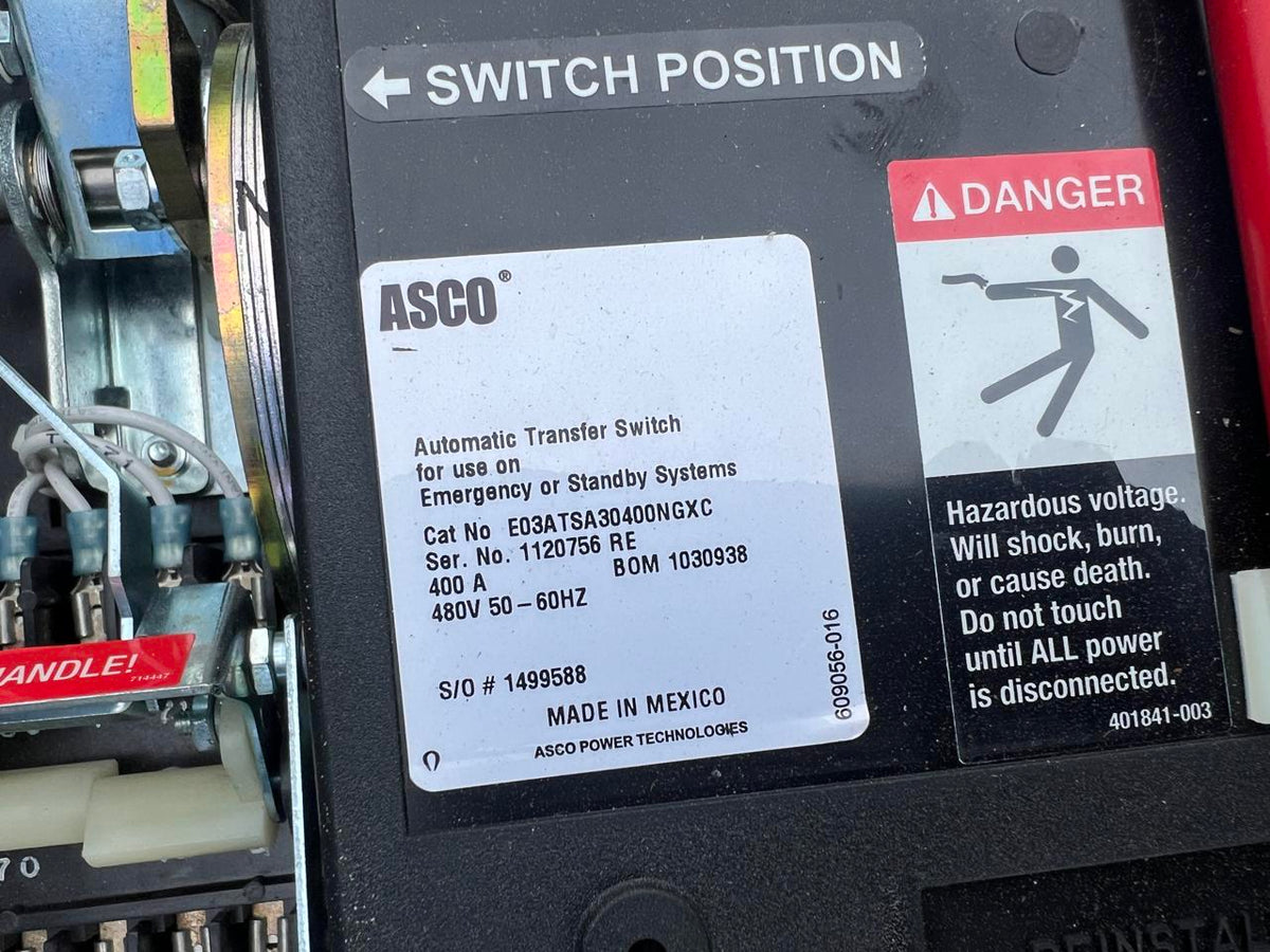 400 A, 480 Volts, Asco Automatic Transfer Switch, Nema 1 Enclosure
