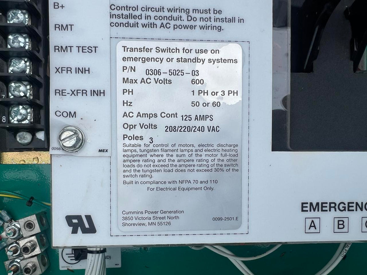 Cummins/Onan Automatic Transfer Switch, 125 Amp, Nema 3R