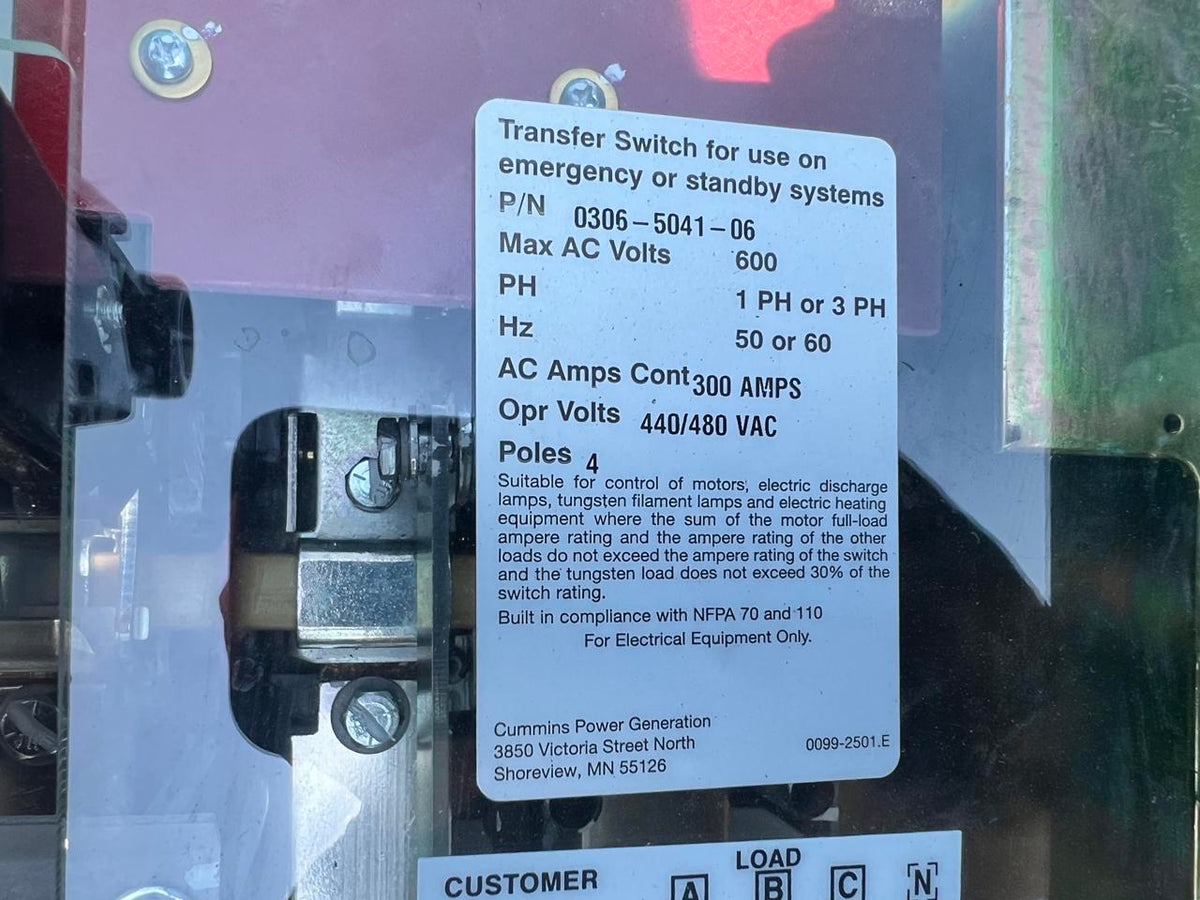 Cummins/Onan Automatic Transfer Switch, 300 Amp, Nema 1 Enclosure