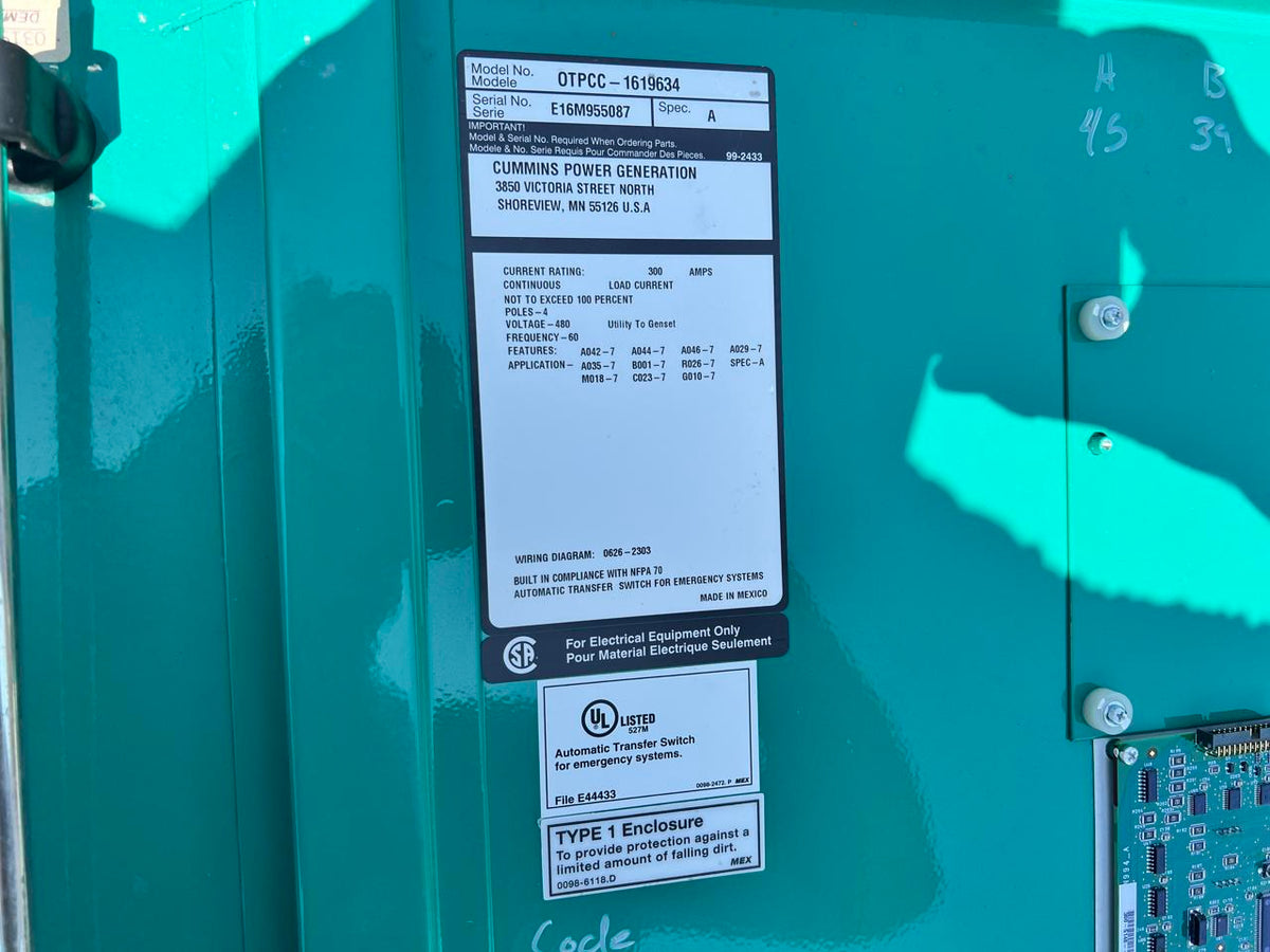 Cummins/Onan Automatic Transfer Switch, 300 Amp, Nema 1 Enclosure