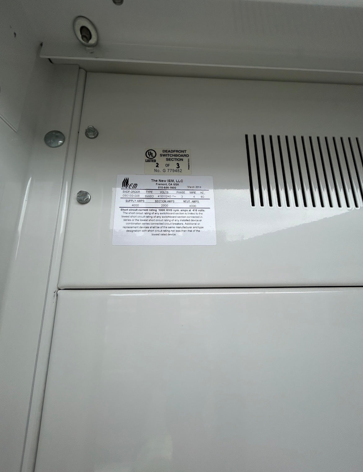 IEM 4000 Amp Main Switchboard 3-Section NEMA 3R Outdoor 416Y/240V 3PH 4W 2x ABB 2000A E2