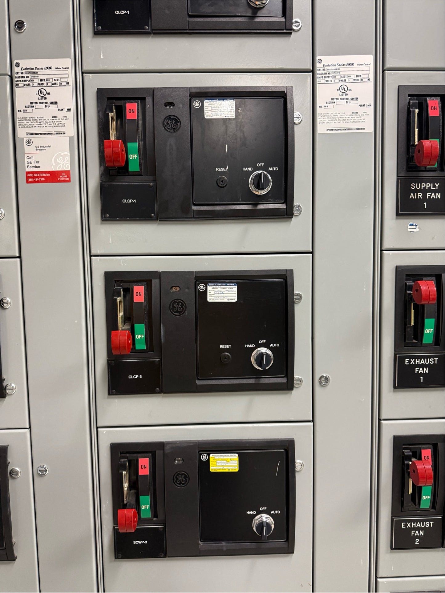 GE Evolution Series E9000 Motor Control 600A 480V 3 section 12 Buckets