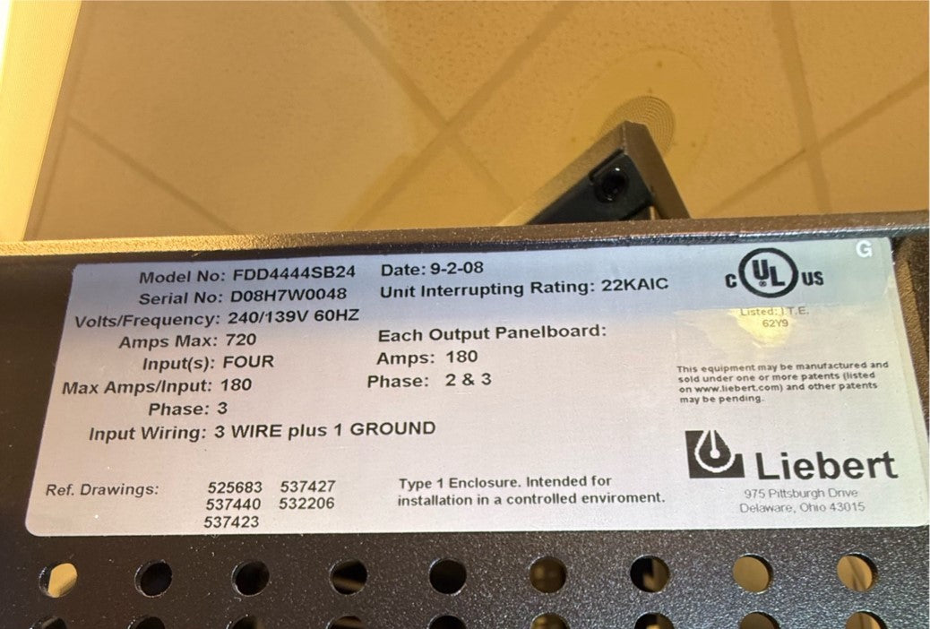 Liebert 720A FDC RPP FDD4444SB24 Power Distribution Unit 240v 3PH (PDU)
