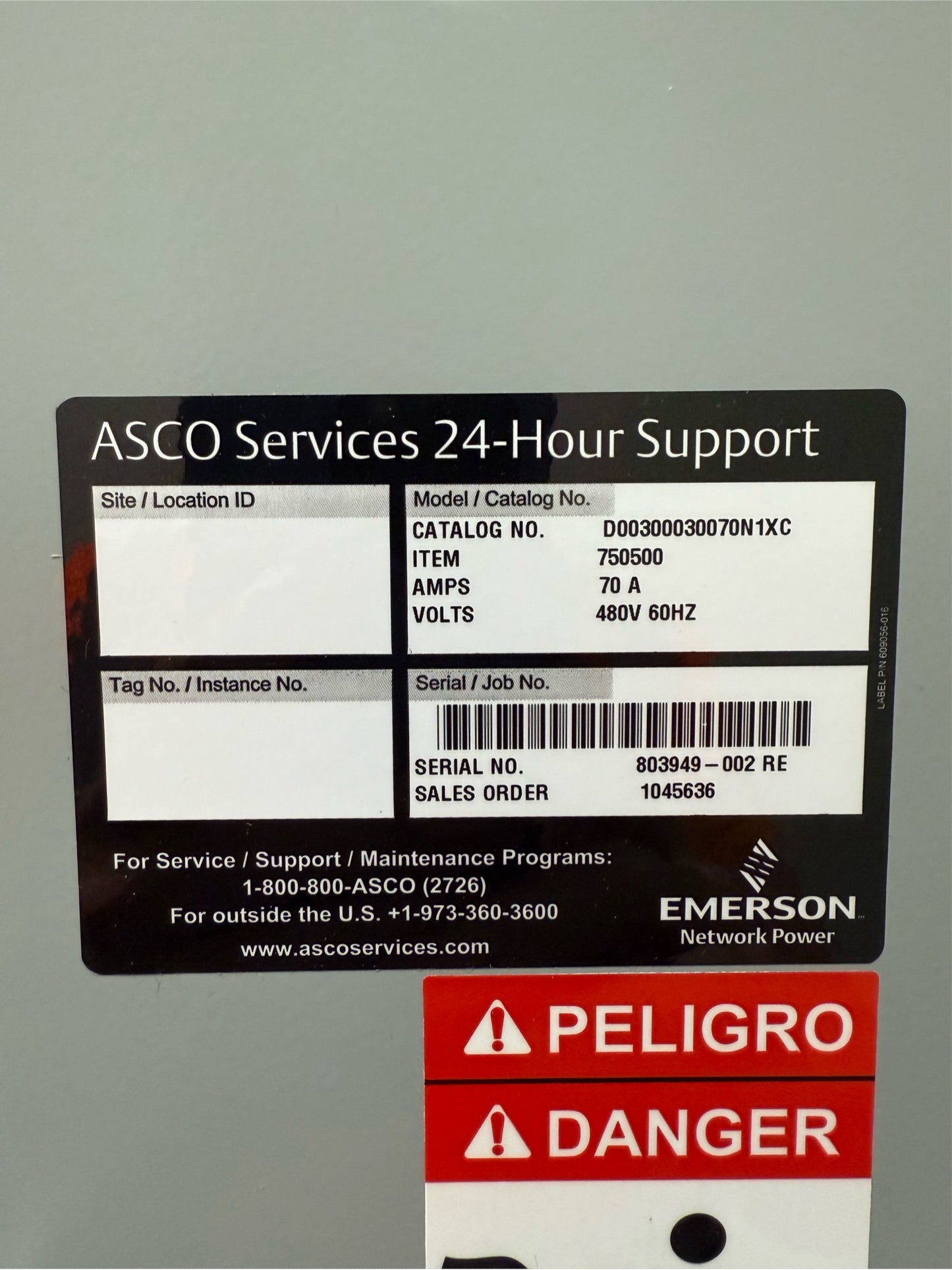 ASCO D00300030070N1XC 70A ATS Automatic Transfer Switch 480V (SKU: 110293)