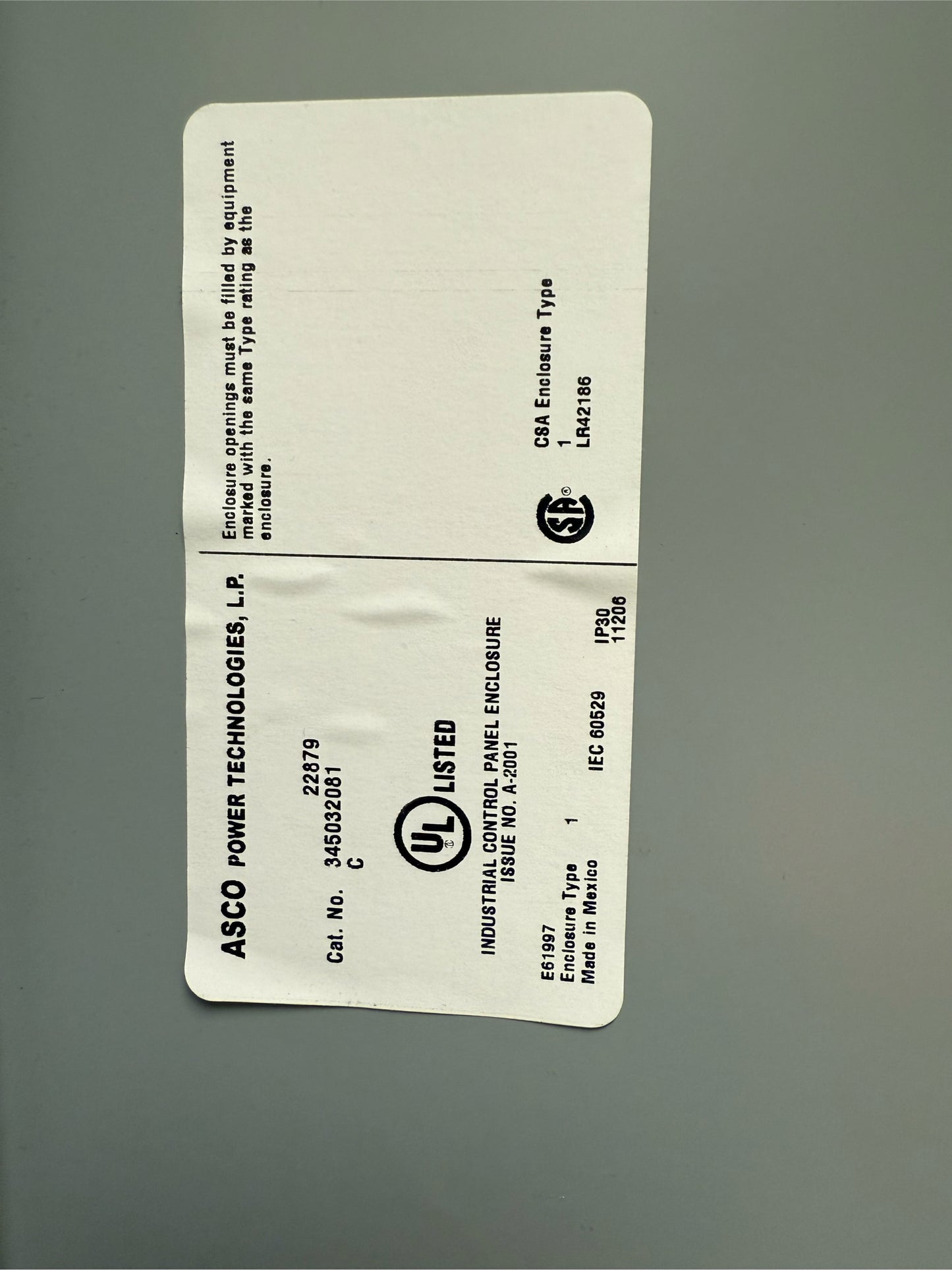 ASCO D00300030070N1XC 70A ATS Automatic Transfer Switch 480V (SKU: 110293)