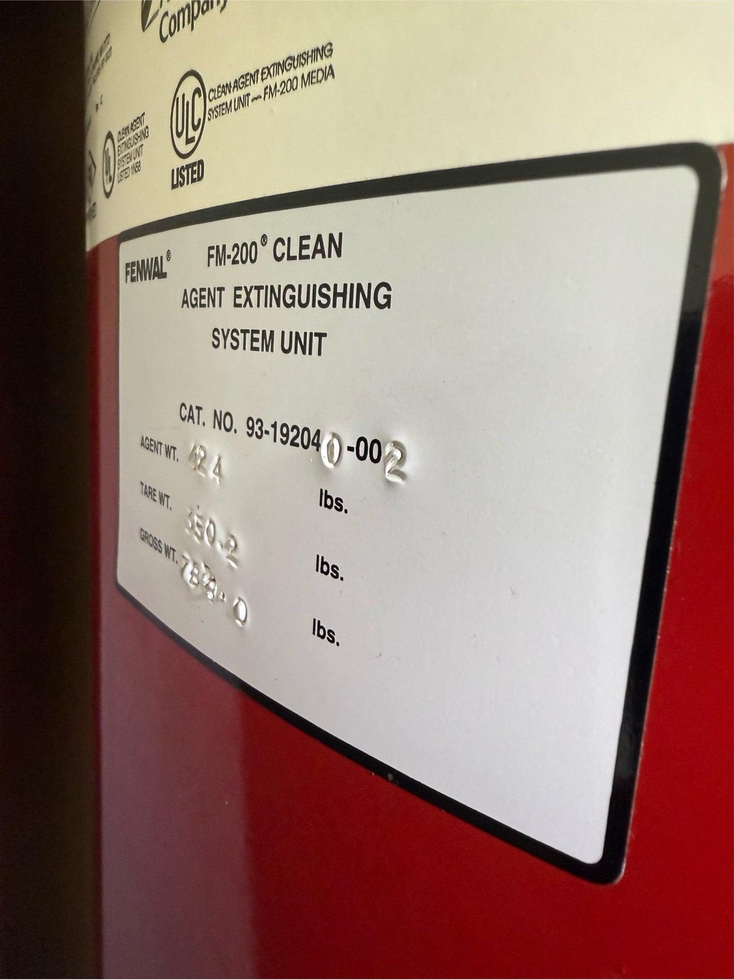 FM-200 Fire tank cylinder AA363385 429 lbs of agent