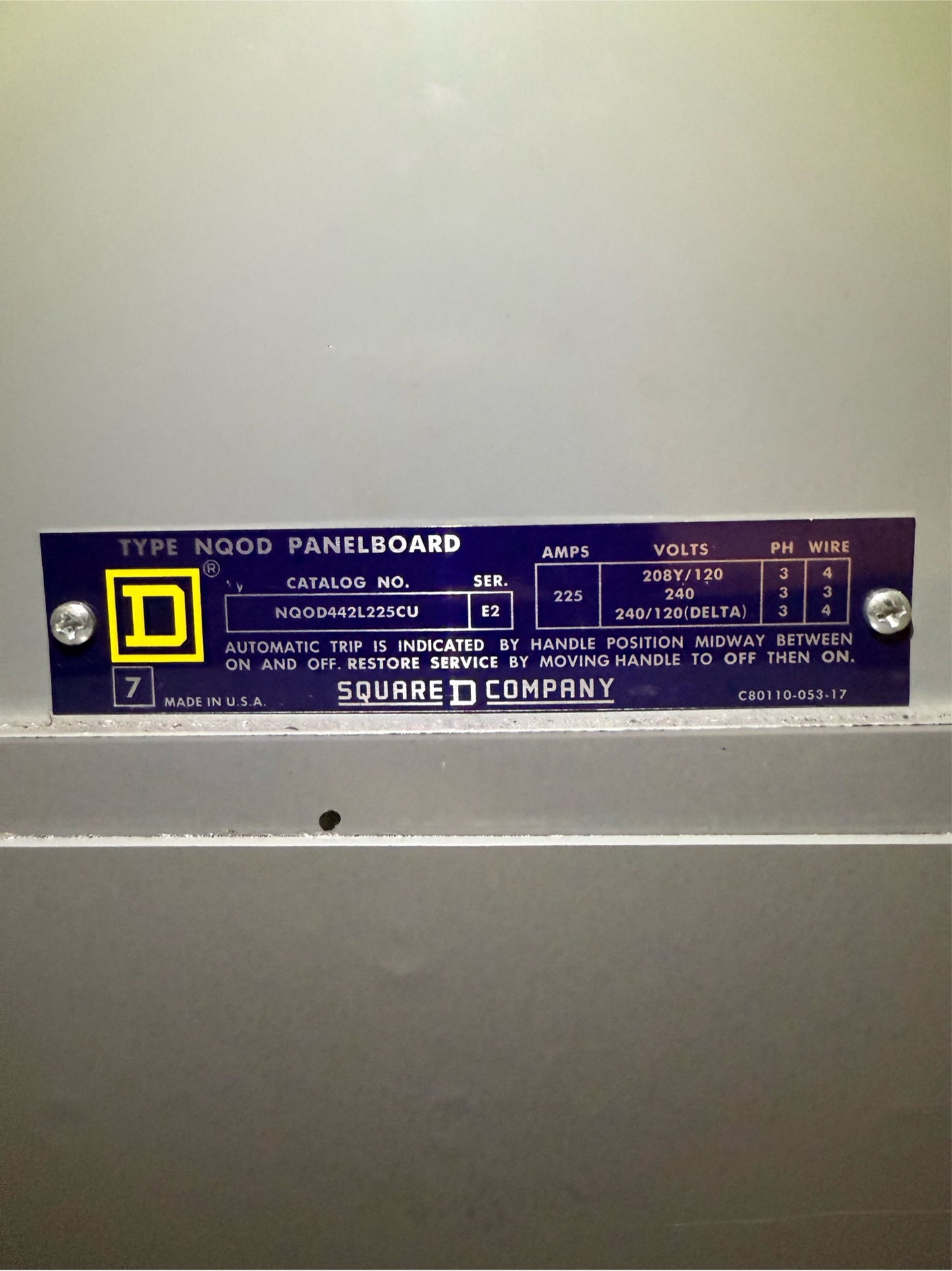 Square D NQOD 442L225CU Panelboard 36 Breakers 225A 240V (SKU: 110347)