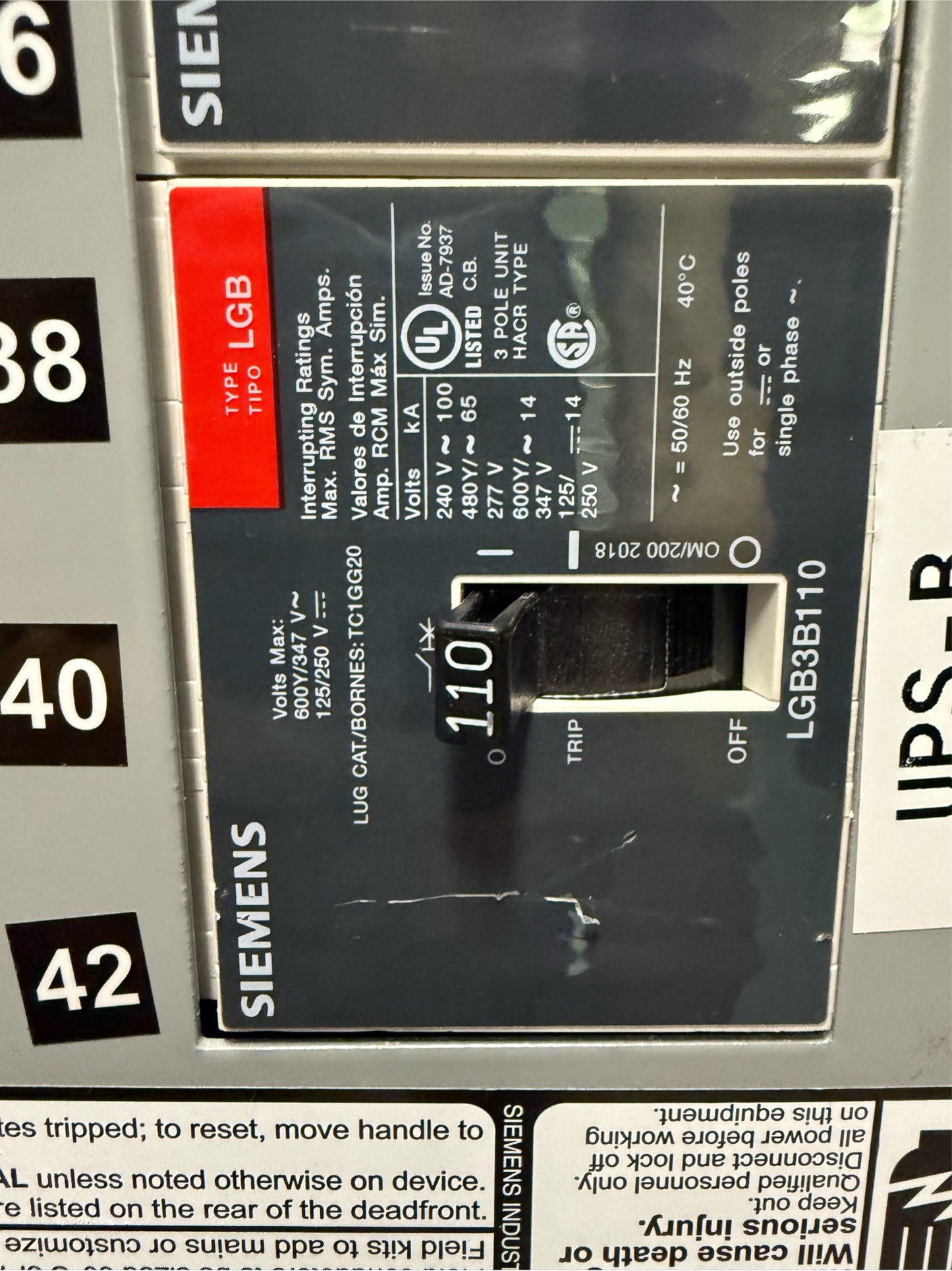 Siemens 250A LGB Panelboard '18 32 Breakers & Main 480/277V P1E42H2225CTST (SKU: 110385)
