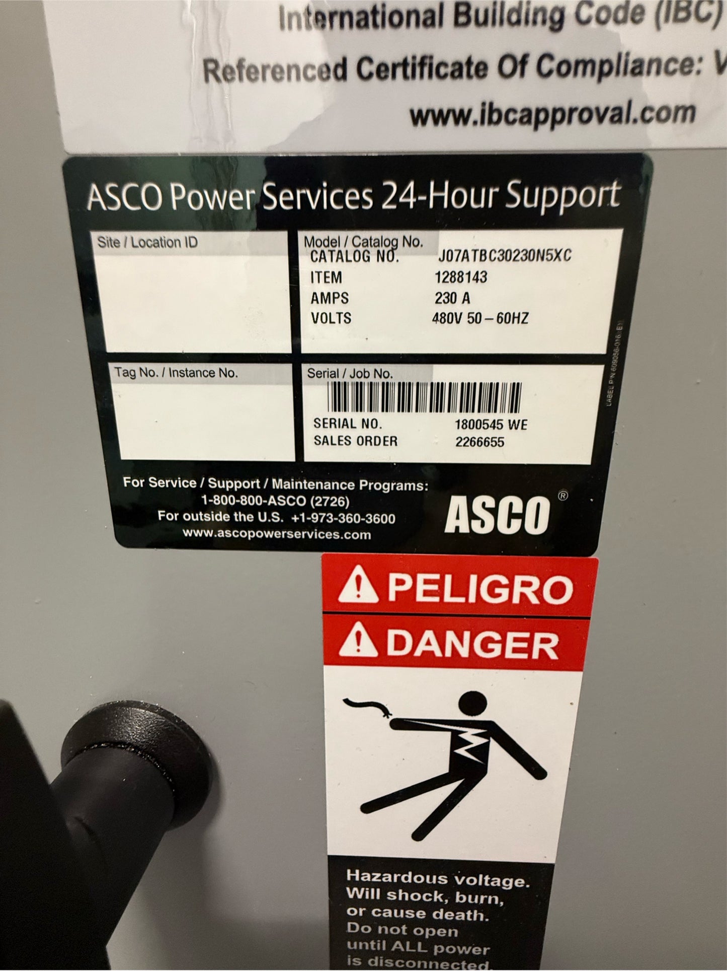 ASCO 7000 Series Power Transfer Switch JO7ATBC30230N5XC 230amp ATS (SKU: 110386)