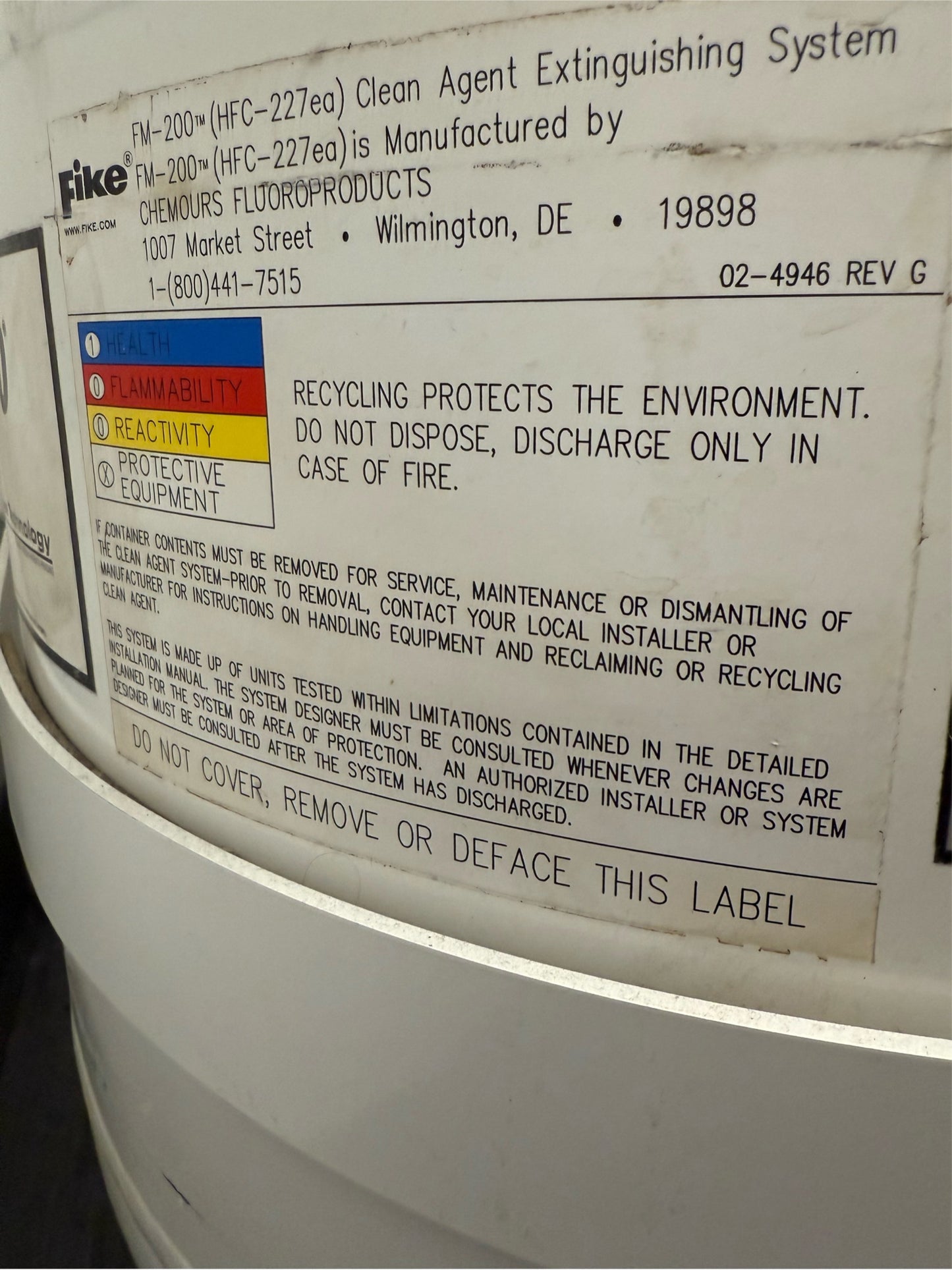 Fike 227ea FM200 Cylinder 164 lbs of agent W? Control Panel (SKU: 110390)