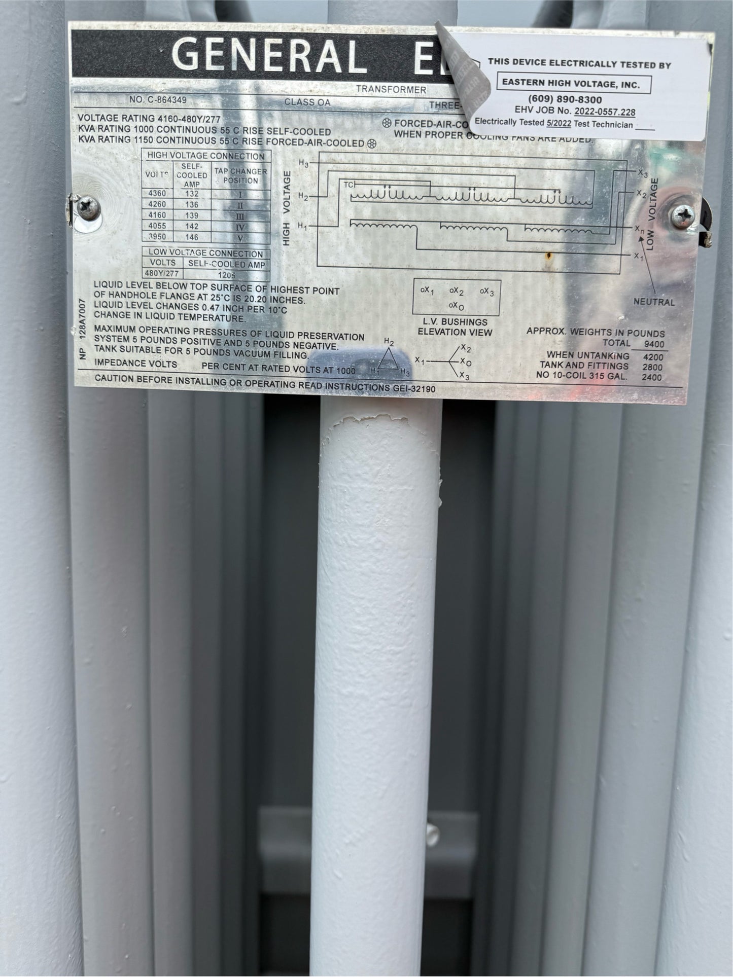 1000KVA GE Outdoor Substation & Transformer 3PH 4160v 480Y/277 Breakers & Meter