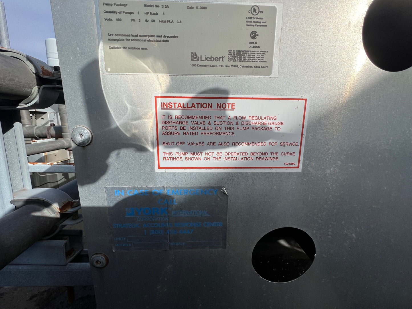 Liebert S3A Single Pump Packages Drycooler 3PH (101249)(101249)