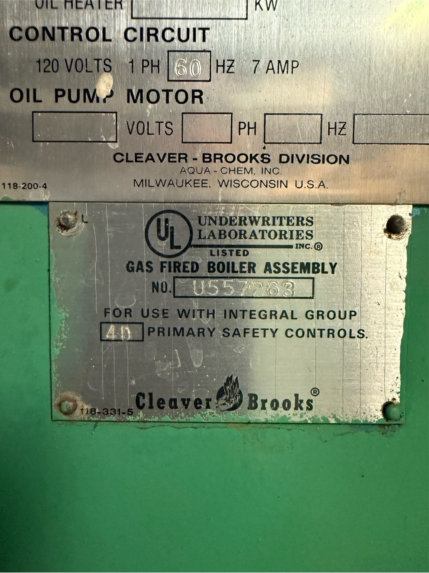 125HP Cleaver-Brooks CB700-125 Gas Fired Boiler Assembly 480V 11A 3PH  U557263