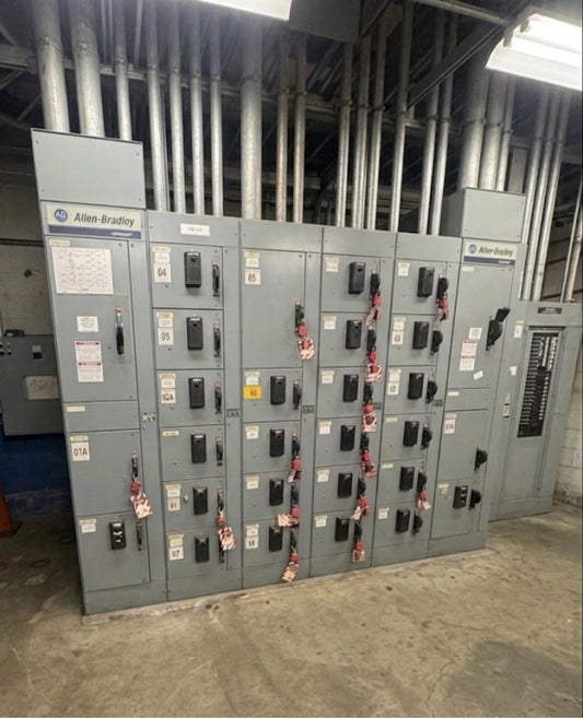 Allen-Bradley 2100 Centerline MCC 6-Section Lineup 600V 800A w/ Cutler-Hammer HMDLB