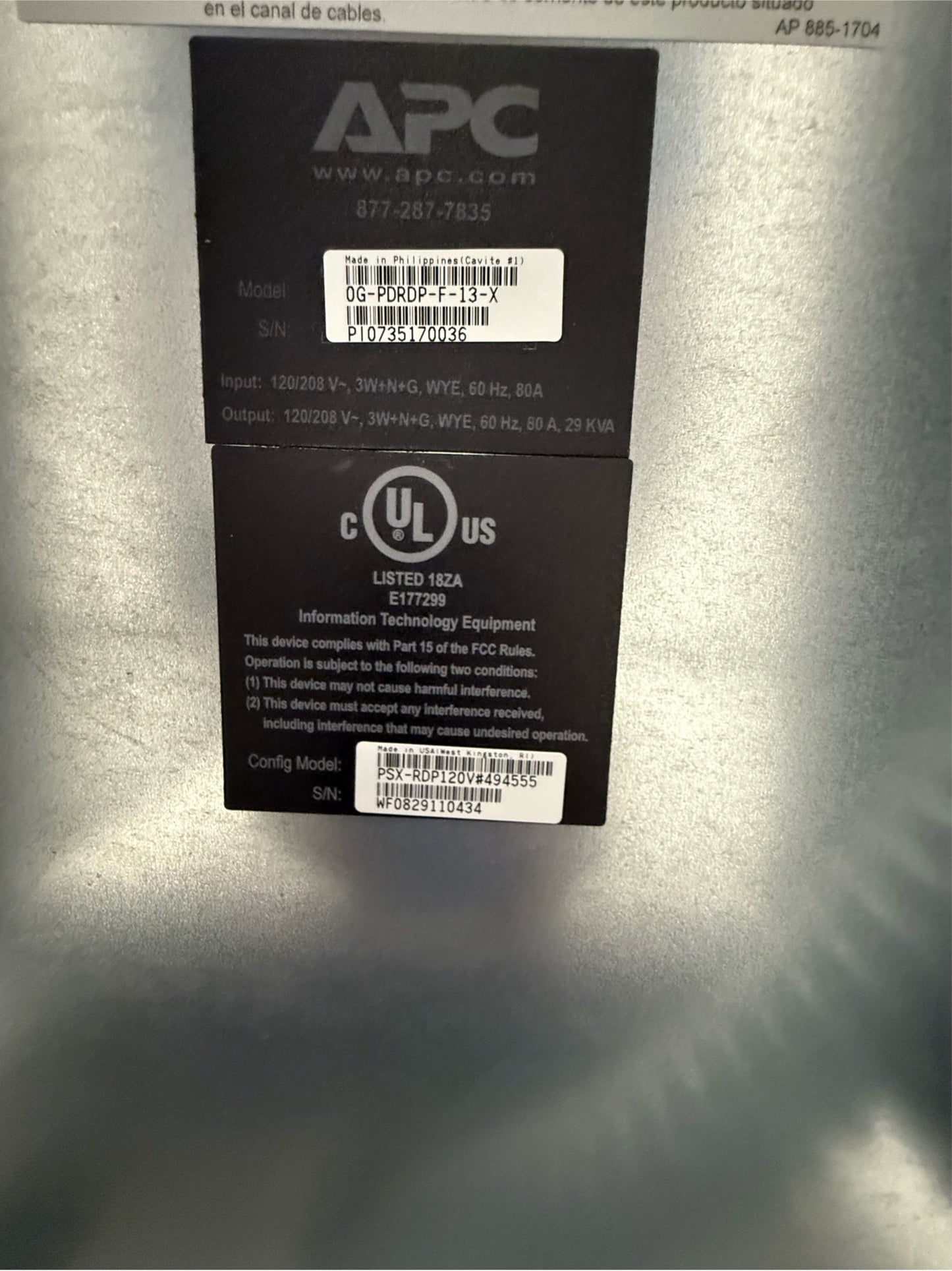 APC RPP OG-PDRDP-F-13-X 120/208V 3PH 80A (SKU: 111103)