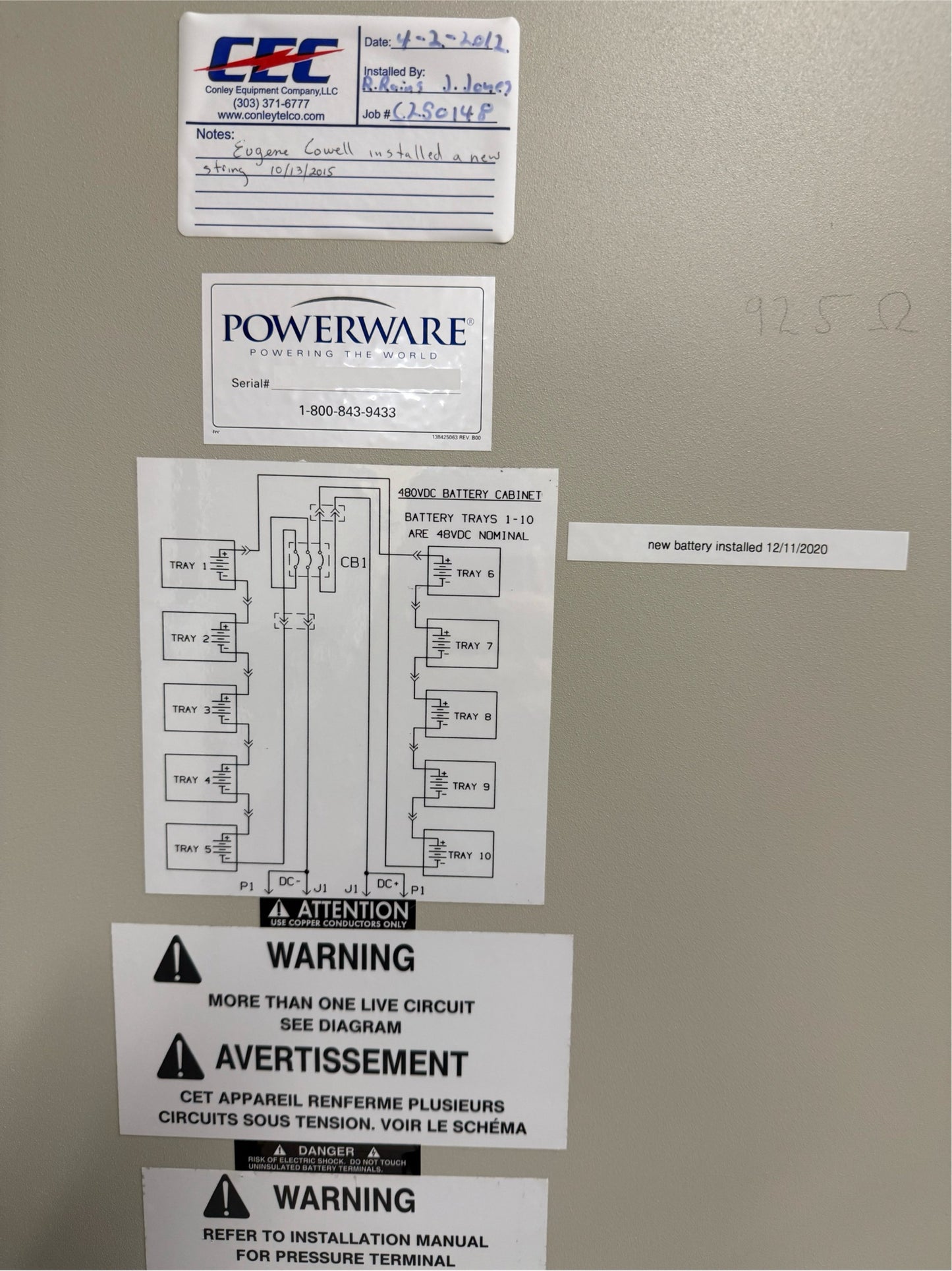 Powerware UPS System 9315-50 480V 60hz 3ph 82A 50KVA