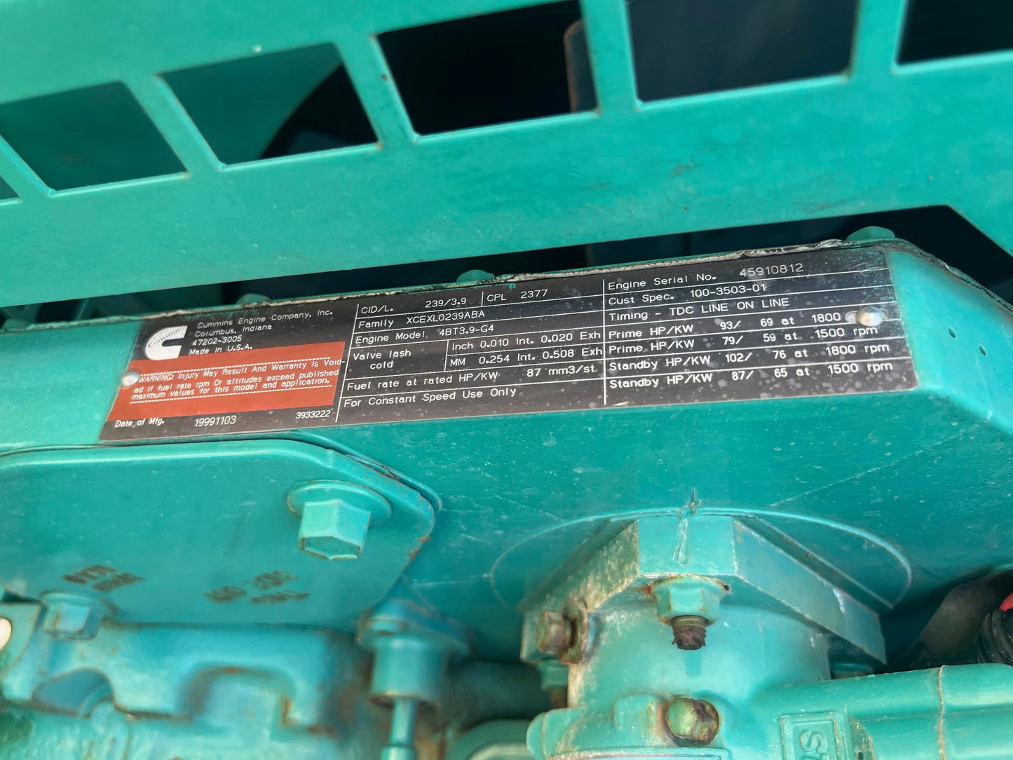 50KW Onan 4BT Cummins Diesel Generator '99 1126hrs Tested