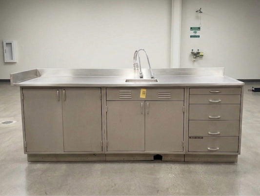 Kewaunee 8' Stainless Steel Lab Casework Sink Bench 2 Faucets Doors & Drawers (3999AA)