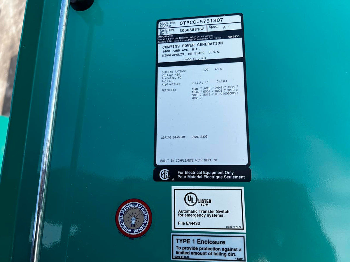 400A Cummins/Onan Automatic Transfer Switch, Nema 1 Enclosure - DSLP1445