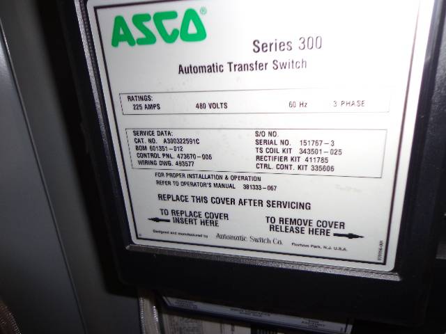 Like New ASCO 300 Series 225 Amp Transfer Switch - DPC1250