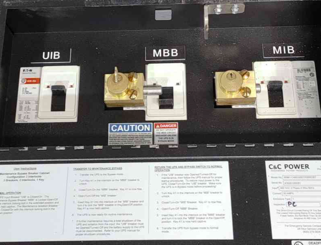 C&C Power 300A 480V 3PH Maintenance Bypass MBP w/ Kirk Key Interlocks(SKU: 112037)