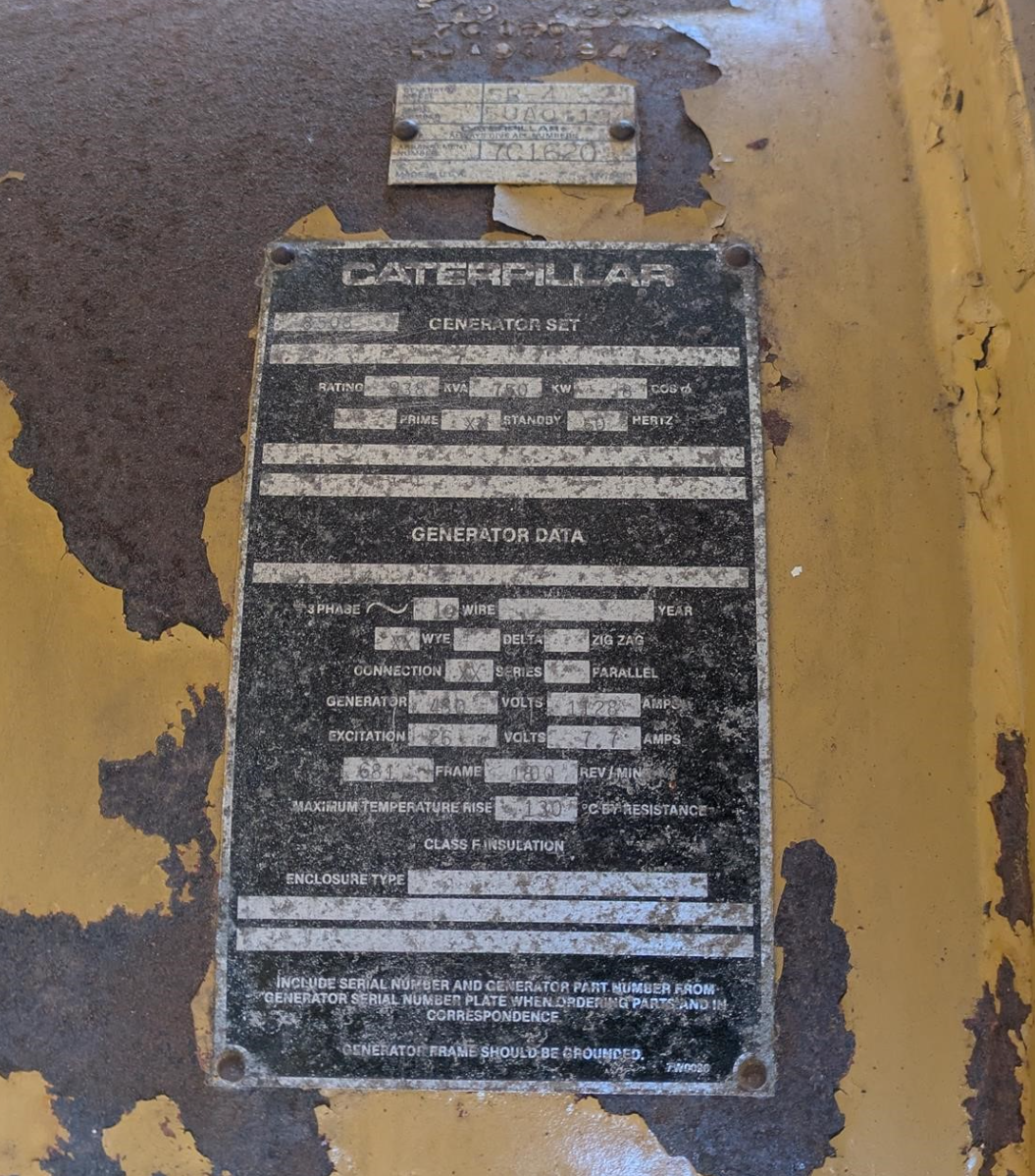 750KW Caterpiller Diesel 3508 Generator 3PH 277/480 743hrs 1998