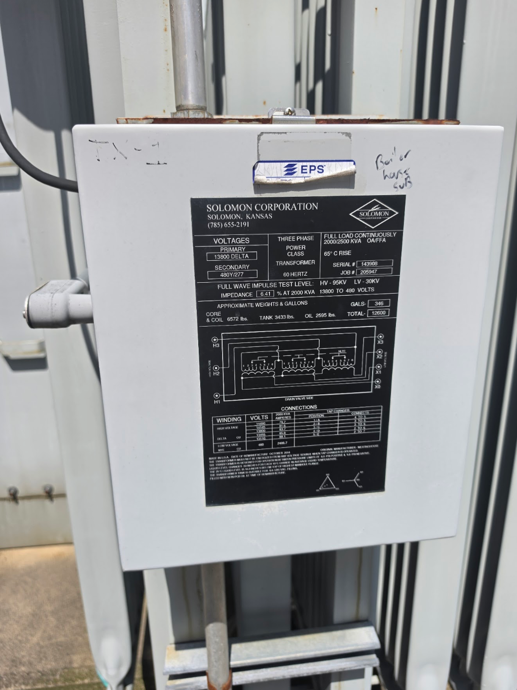 Solomon Westinghouse 2000 2500 KVA Transformer 13800V Delta to 480Y/277V