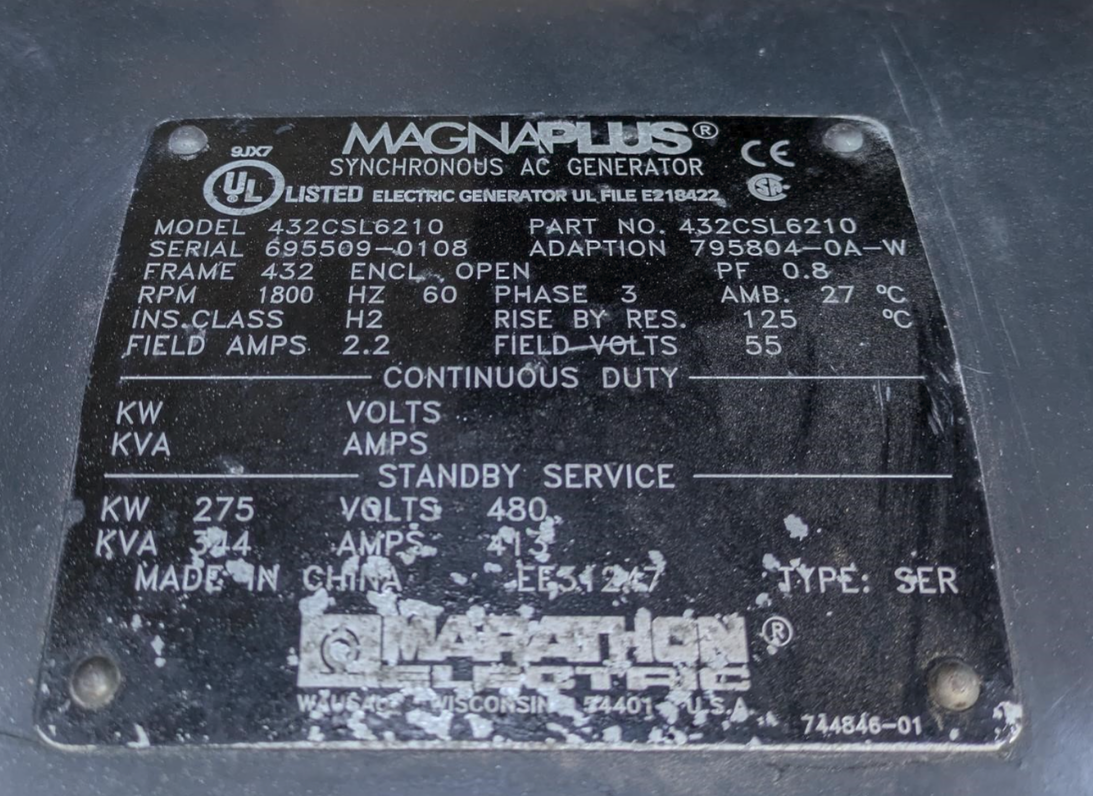 250KW Multiquip MQP250IV Diesel Generator 277/480 56HRS TESTED