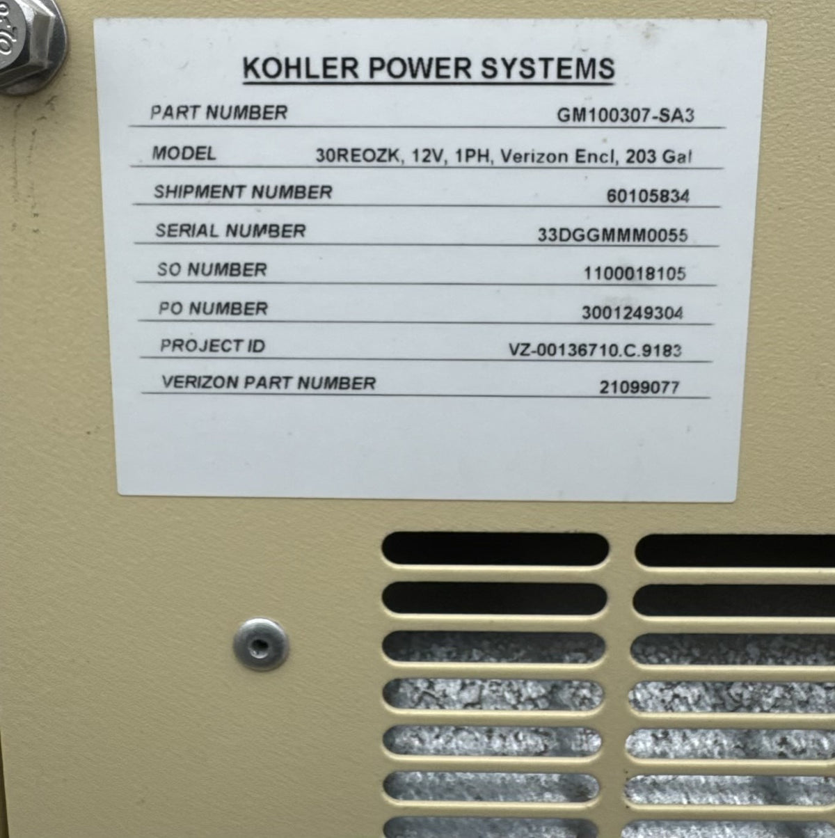 Kohler 30REOZK 30 kW Diesel Generator 120/240V 1PH Sound Enclosed 203 Gal Tank