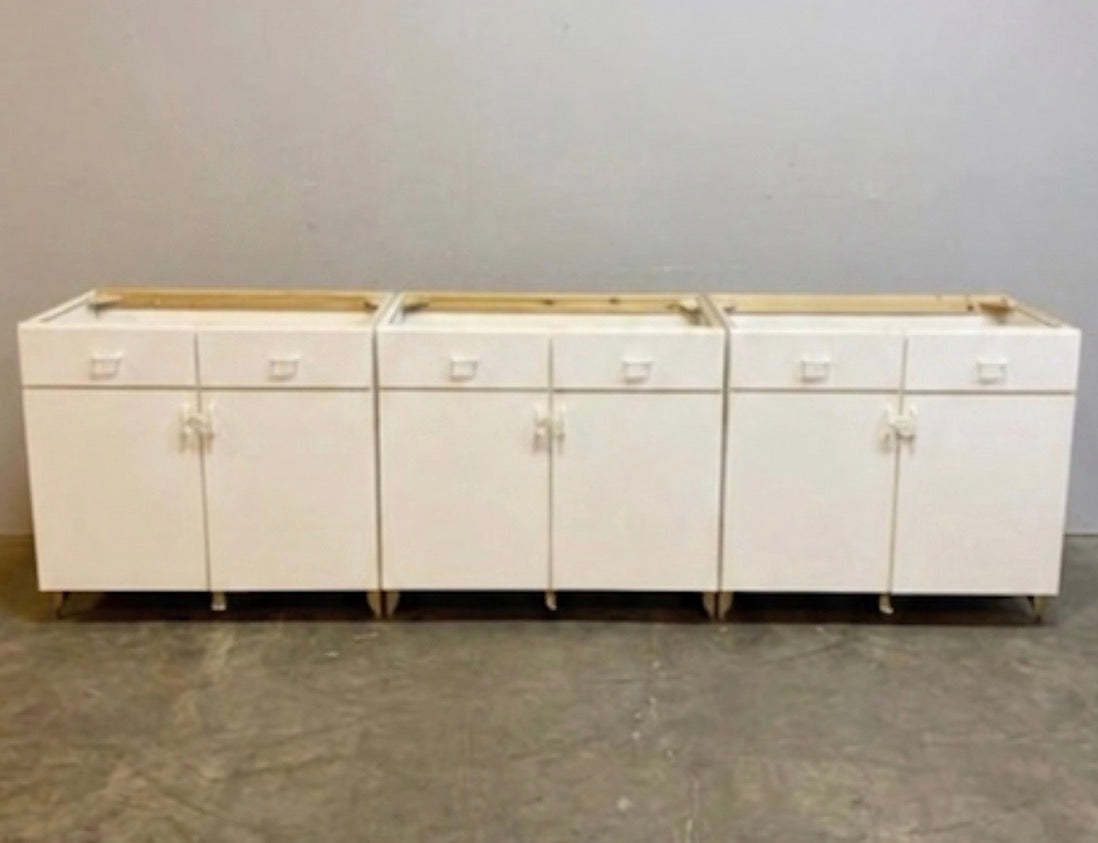 11-Pcs White Wood Lab Casework Suite - 3x 48" Bases 7x 24" Drawer Stacks & 1x 18" Slim
