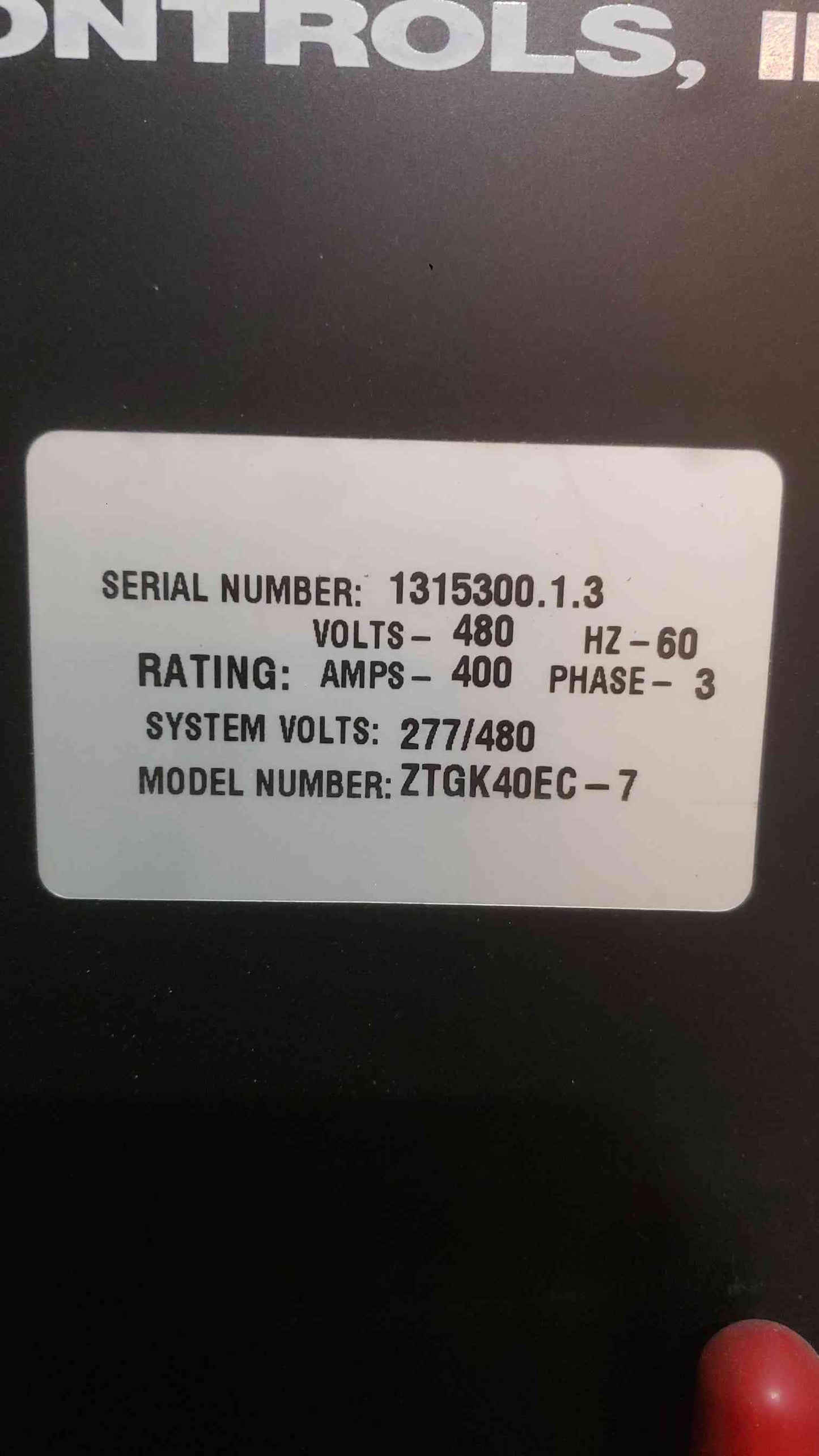 GE Zenith ZTG Series 400A 480V 3PH Automatic Transfer Switch ATS ZTGK40EC-7 (SKU: 112947)