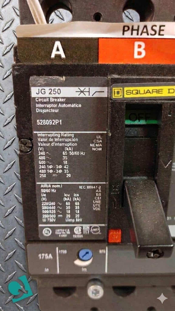 Square D 175A 3 Pole Circuit Breaker 65KA 220/240V JG 250(104636)