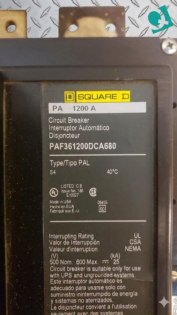 Square D 1200A Circuit Breaker PAF361200DCA680(S6LLST8439)