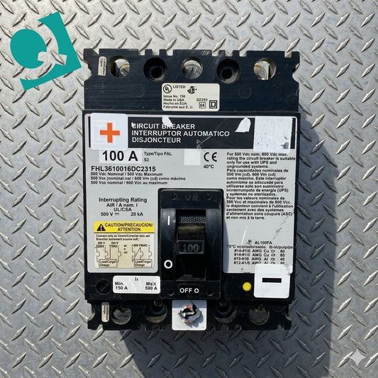 100A Square D FHL3610016DC2315 3 Pole DC Circuit Breaker(S6LLST1392)