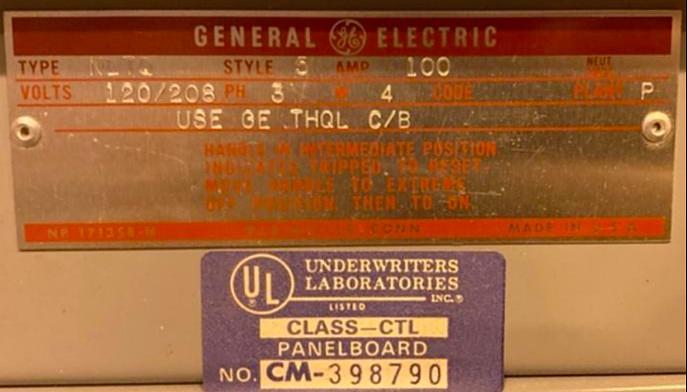 100A GE THQL Panelboard 120/208v Loaded(S6LLST3963)
