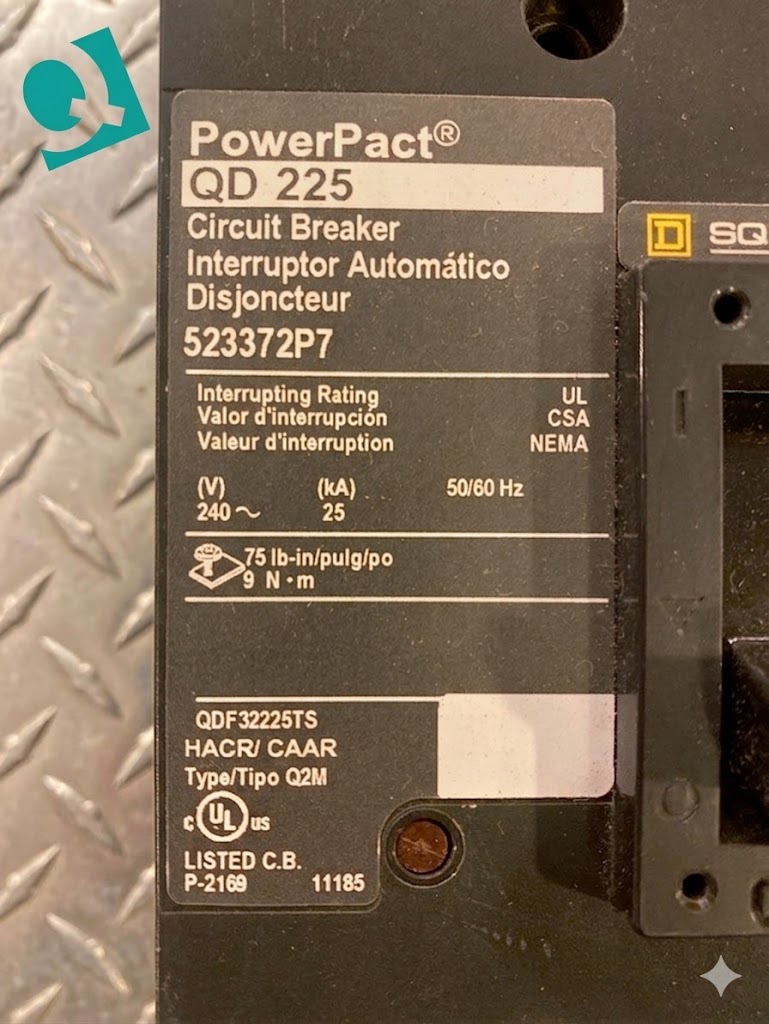 QD225 Circuit Breaker Square D 523372P7 225A(S6LLST1721)