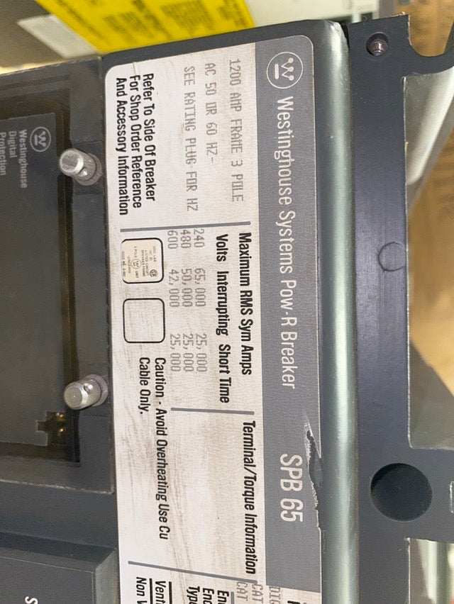 WESTINGHOUSE SPB 65 1200A PowR Breaker Digitrip RMS(S6LLST1569)