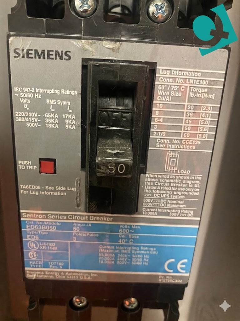 Siemens 50A ED63B050 Circuit Breaker in Disconnect Enclosure(S6LLST4387)