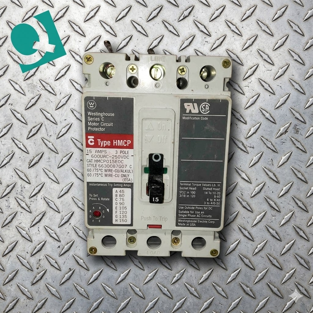 Westinghouse 15A 3 Pole 600VAC-250VDC Breaker HMCP015EOC (SKU: 109588)