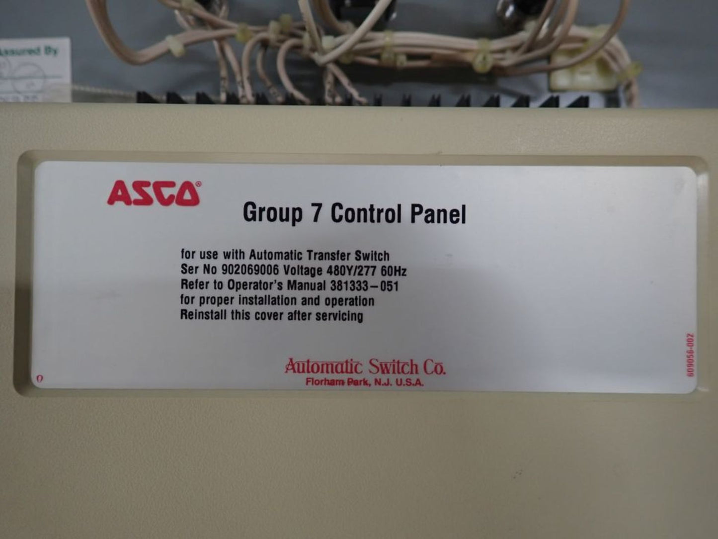 ASCO 70A ATS Transfer Switch 94037097XC 480Y/277V 940 Series