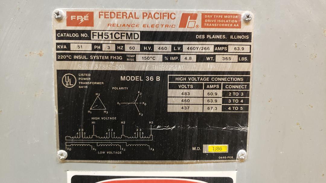 51KVA ( 50KVA ) Transformer Federal 460 x 460Y/266(S6LLST10260)