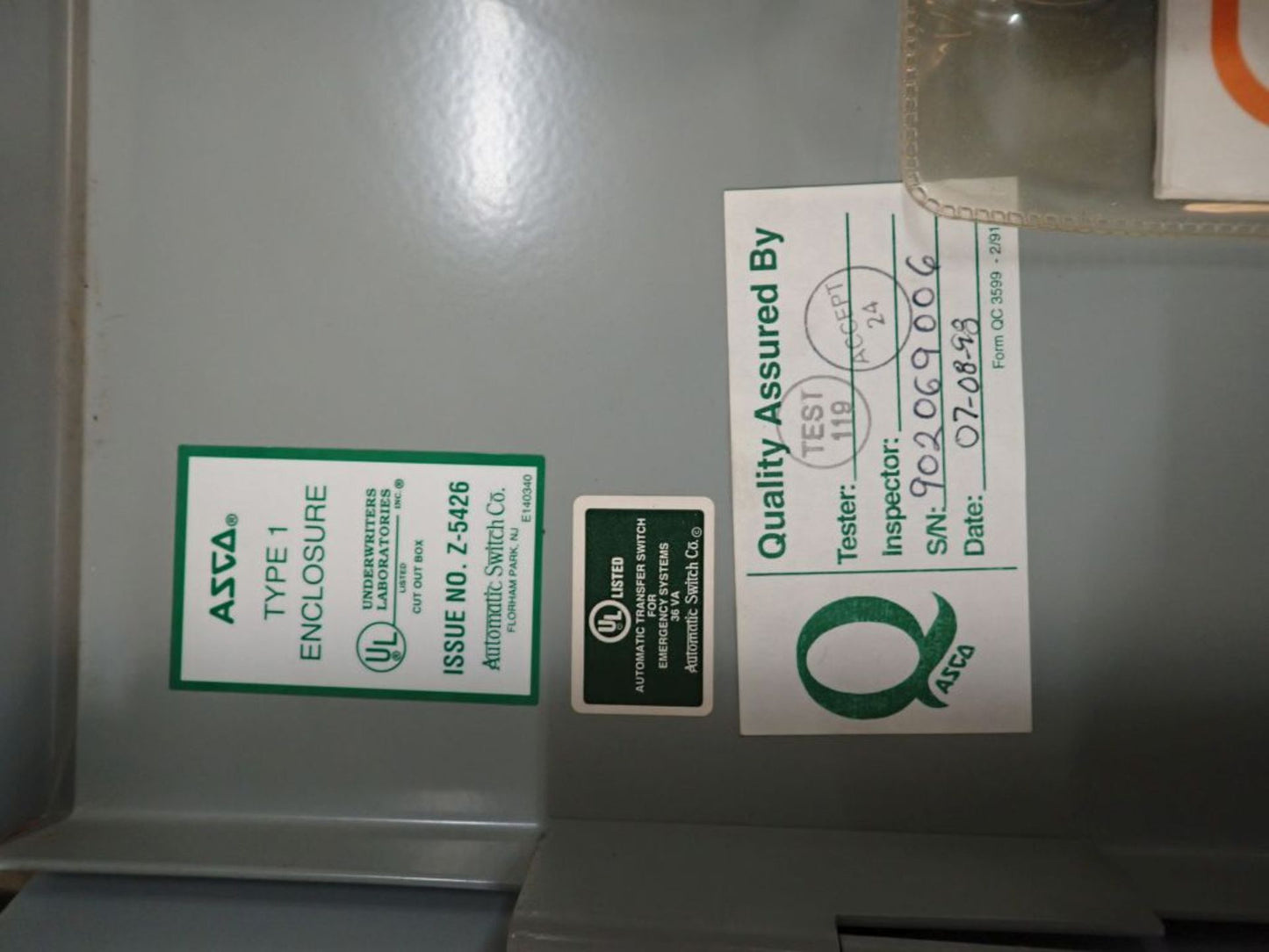 ASCO 70A ATS Transfer Switch 94037097XC 480Y/277V 940 Series