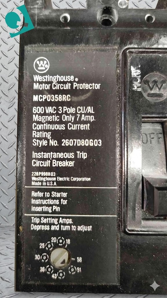 Westinghouse Motor Circuit Breaker Protector MCP0358RC 7A 3POLES 600V (SKU: 110237)