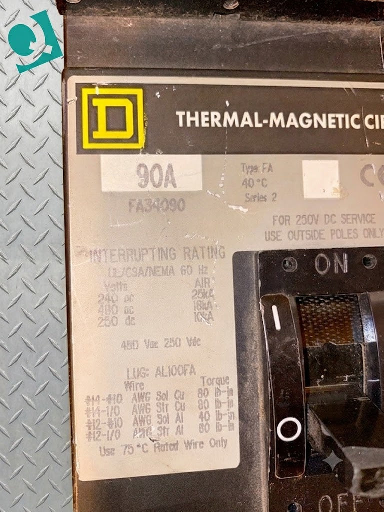 Square D, FA34090, 90A Breaker(S6LLST1563)
