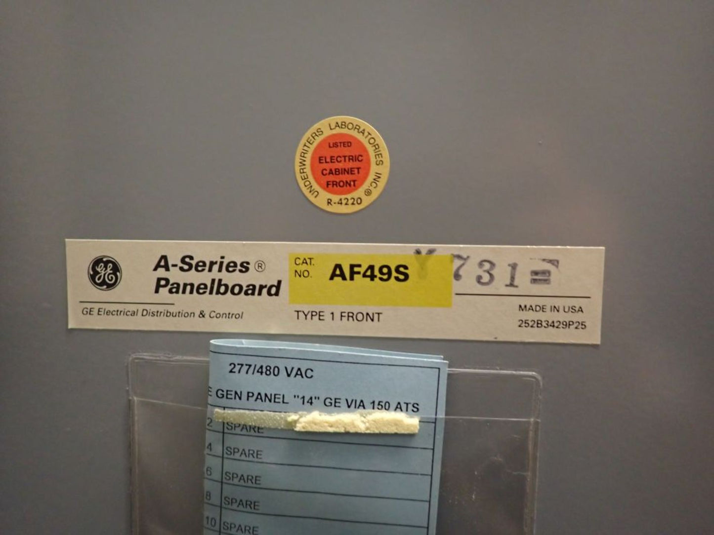 150A GE A Series Panelboard 480Y/277V with Circuit Breakers & Main